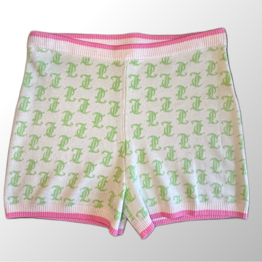 Juicy Couture Knit 2-piece Set Large Pink & Green Monogram‎ Crop Top & Short Y2K - Picture 8 of 16